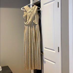 ASOS V label gold metallic foil pleated dress